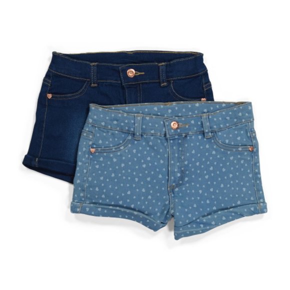 NEW Vince Camuto Kid Heart Print Light Plain Dark Denim Jean Shorts Set 2 Piece - Picture 1 of 4